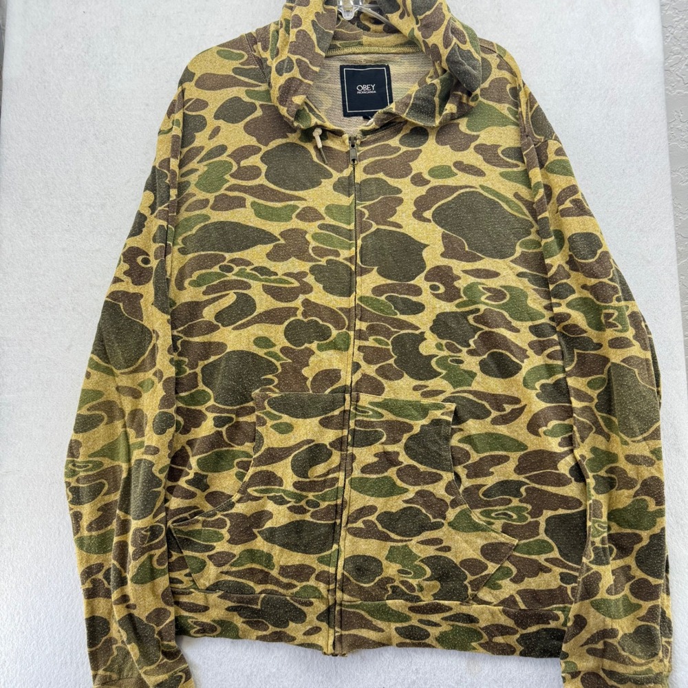 Obey Propaganda Men's‎ XXL Camo Full Zip Hoodie Camouflage Streetwear Jacket